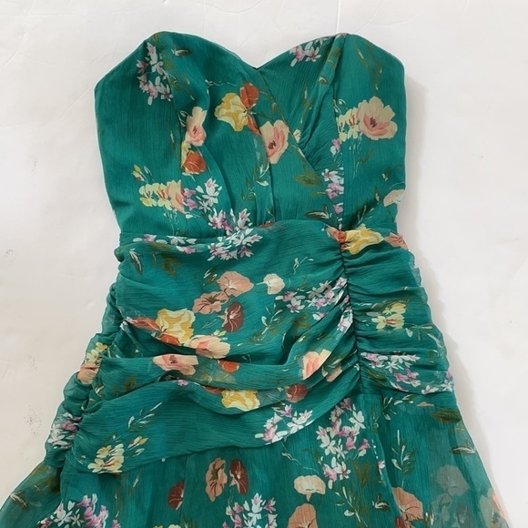 Modcloth Harlyn Green floral strapless midi dress small - Picture 7 of 9